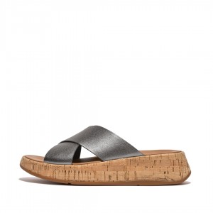 Fitflop F-Mode Metallic Cross Slides Badslippers Dames Zilver | NL-XFU-091628