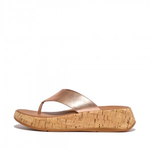 Fitflop F-Mode Metallic & Cork Sandalen Dames Goud | NL-BMA-423106