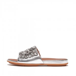 Fitflop Gracie Leren Badslippers Dames Zilver | NL-PTB-643182