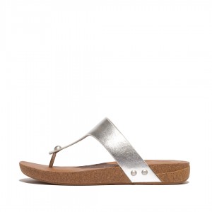 Fitflop Iqushion Leren Thongs Teenpaal Sandalen Dames Zilver | NL-UZL-605279