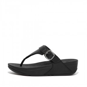 Fitflop Lulu Adjustable Leren Teenpaal Sandalen Dames Zwart | NL-FDR-723685