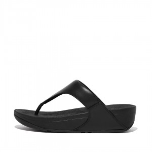 Fitflop Lulu Leren Teenpaal Sandalen Dames Zwart | NL-NFH-697531