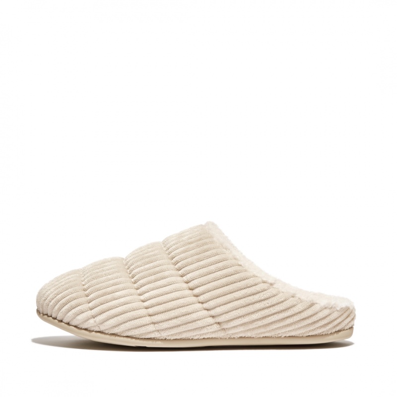 Fitflop Chrissie Corduroy Polyester Pantoffels Dames Wit | NL-RIQ-456981