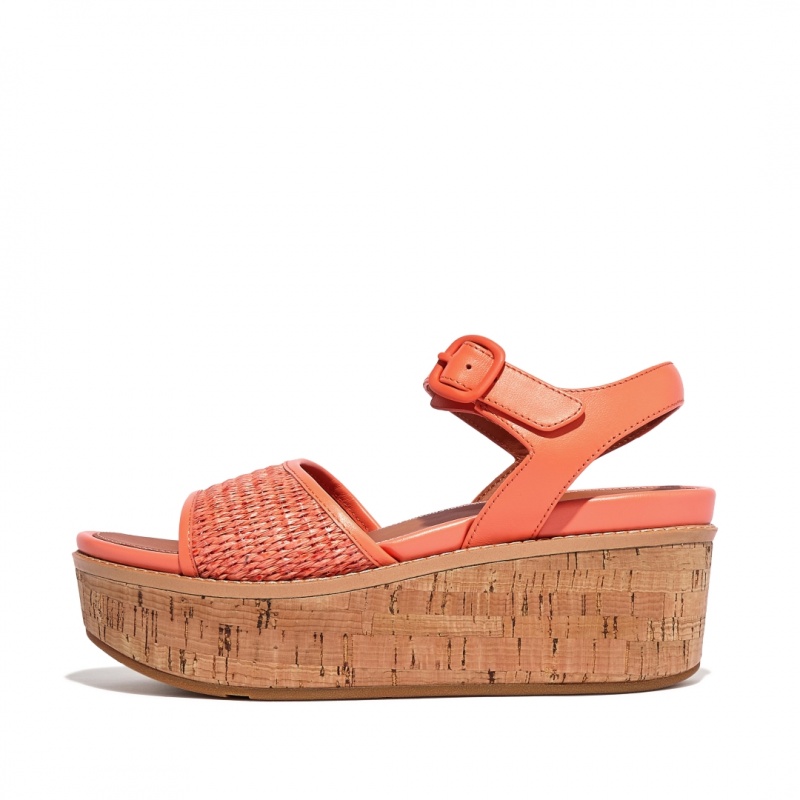 Fitflop Eloise Faux Raffia Back Riemen Sleehak Sandalen Dames Oranje | NL-ROT-513870