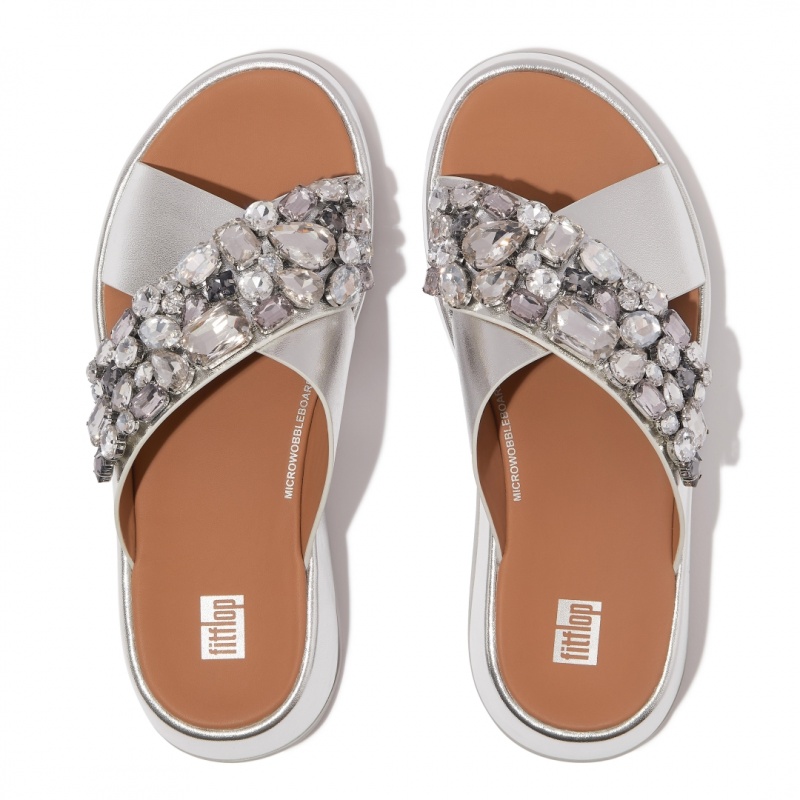 Fitflop F-Mode Leren Badslippers Dames Zilver | NL-QTM-589714