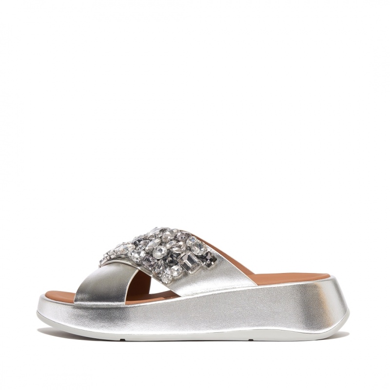 Fitflop F-Mode Leren Badslippers Dames Zilver | NL-QTM-589714