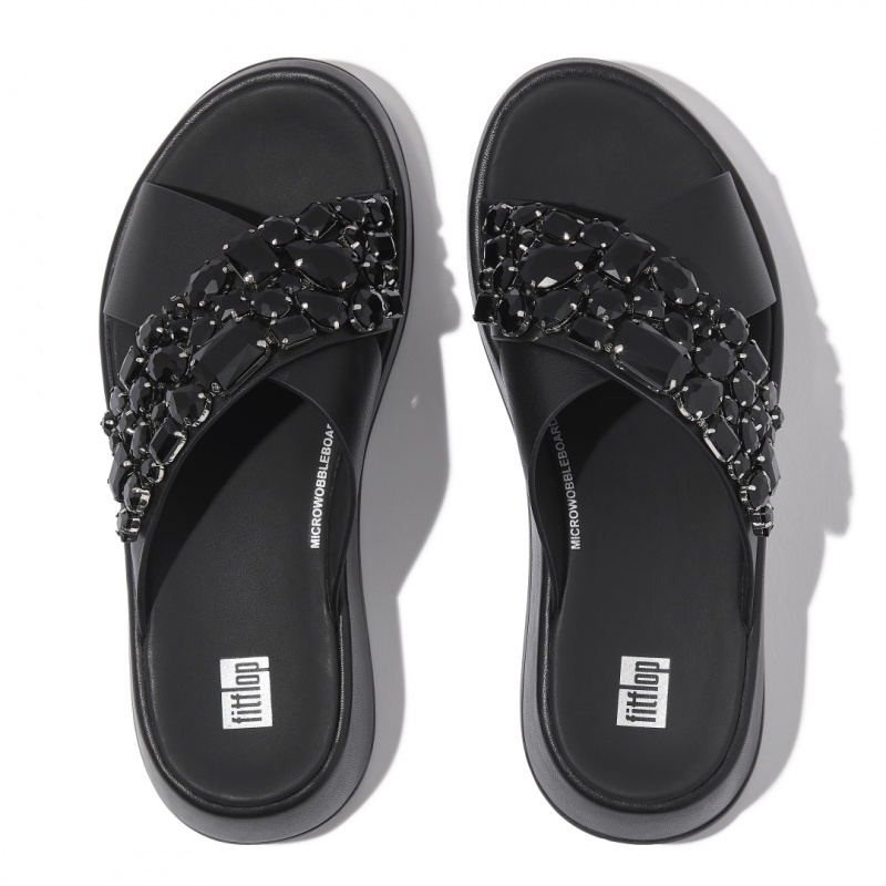 Fitflop F-Mode Leren Badslippers Dames Zwart | NL-DZV-418972