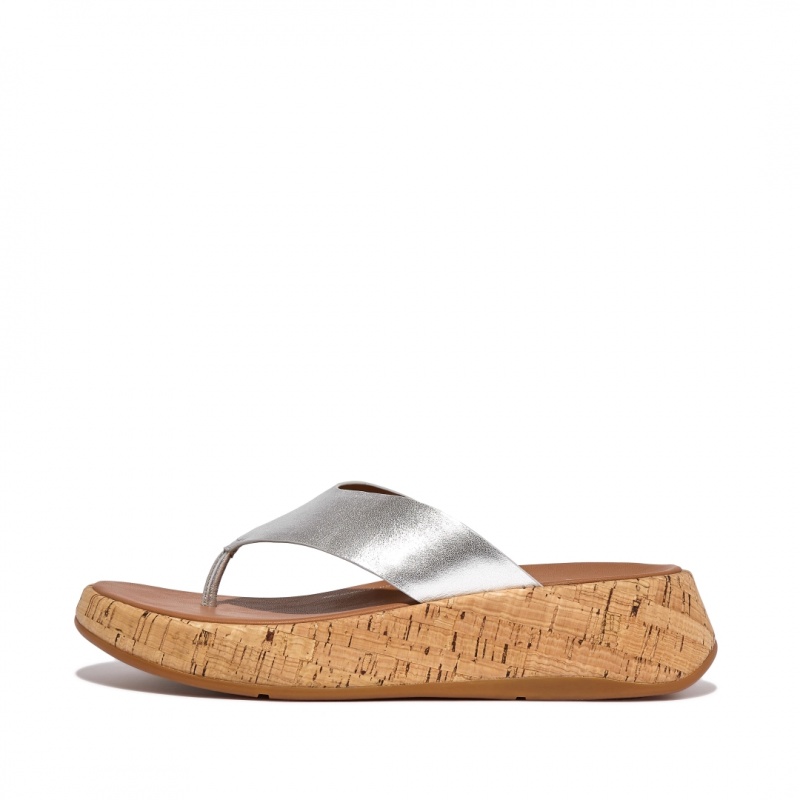 Fitflop F-Mode Metallic & Cork Sandalen Dames Zilver | NL-NEY-193458