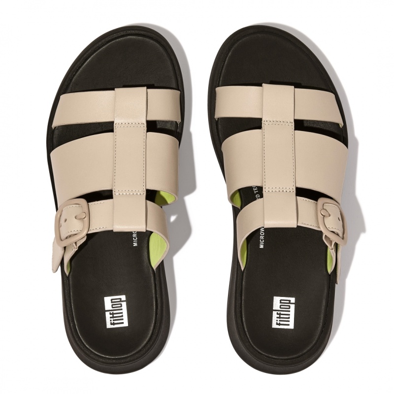 Fitflop F-Mode Slides Badslippers Dames Grijs Geel | NL-NGX-046829