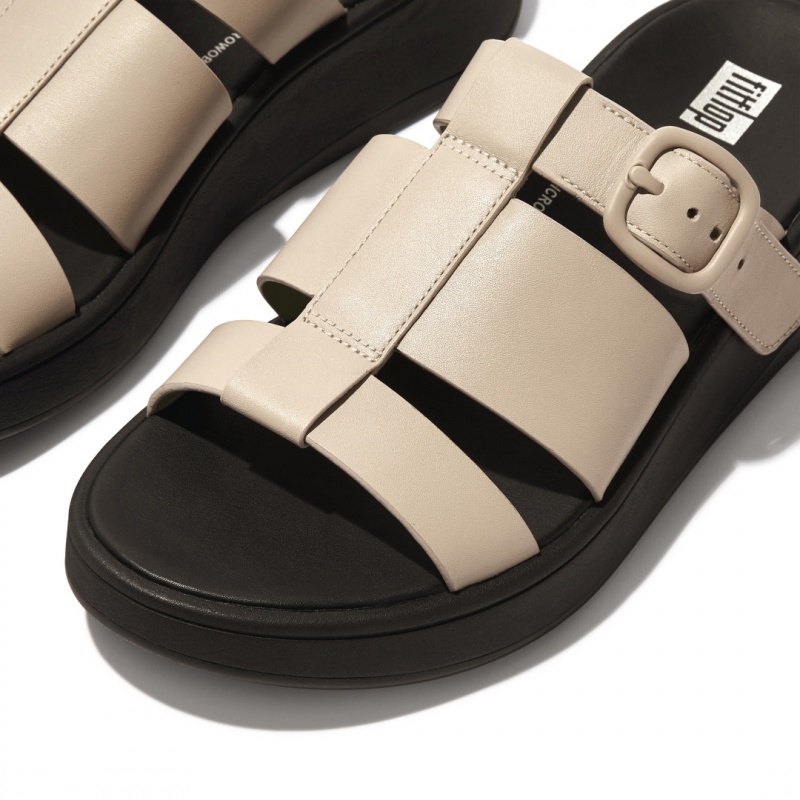 Fitflop F-Mode Slides Badslippers Dames Grijs Geel | NL-NGX-046829