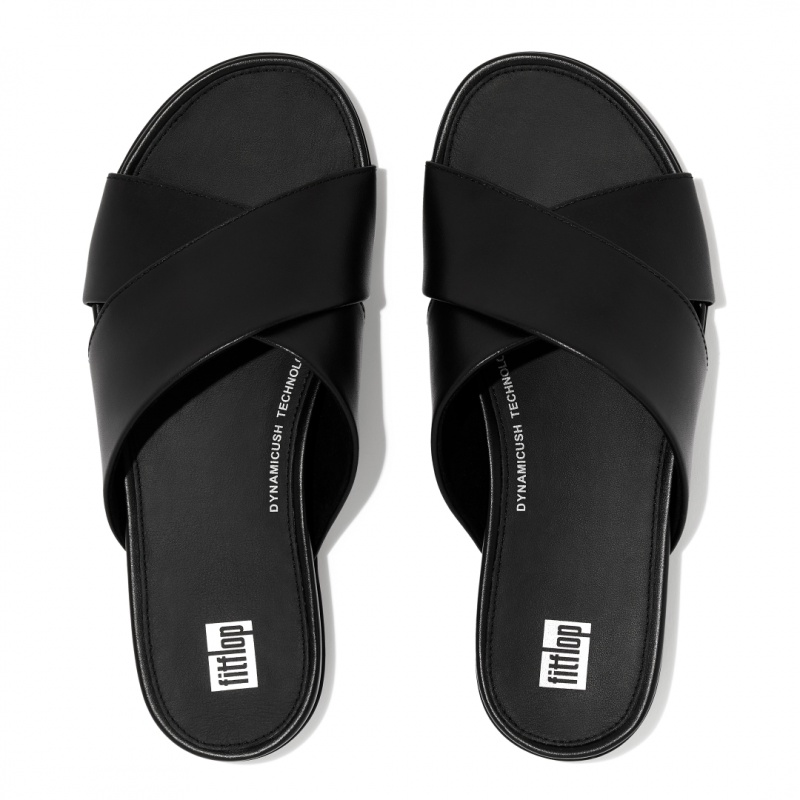 Fitflop Gracie Cross Slides Badslippers Dames Zwart | NL-BDJ-609275