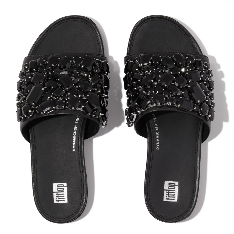 Fitflop Gracie Leren Badslippers Dames Zwart | NL-MAZ-192057