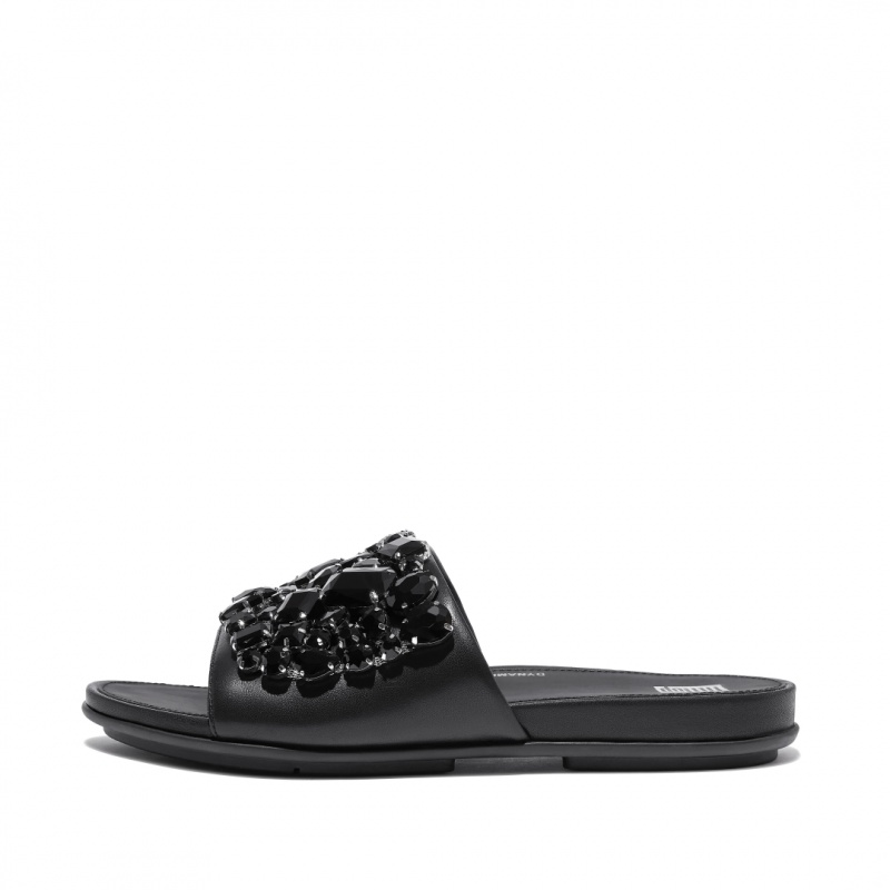 Fitflop Gracie Leren Badslippers Dames Zwart | NL-MAZ-192057