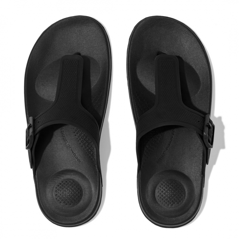 Fitflop Iqushion Adjustable Gesp Teenslippers Dames Zwart | NL-JLX-956830