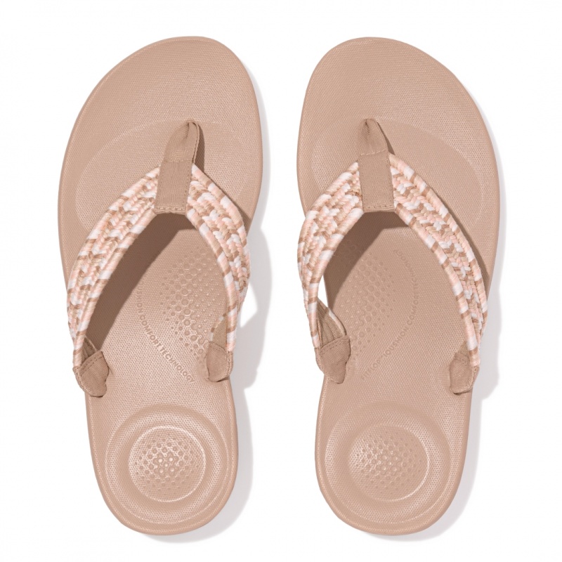 Fitflop Iqushion Katoenen Webbing Flip Flops Teenslippers Dames Beige | NL-EMW-870165