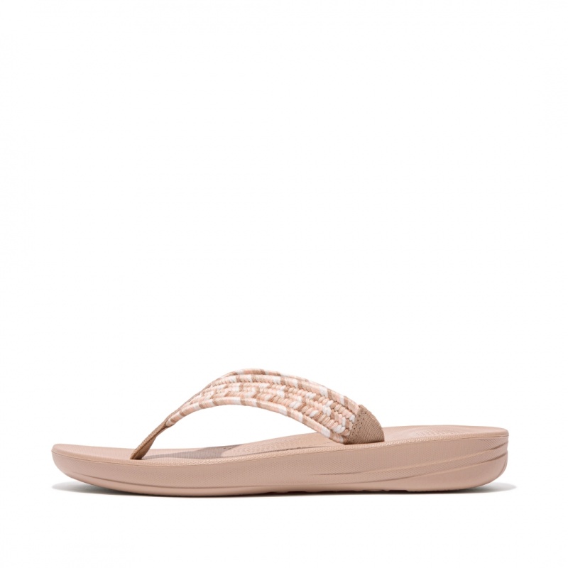 Fitflop Iqushion Katoenen Webbing Flip Flops Teenslippers Dames Beige | NL-EMW-870165