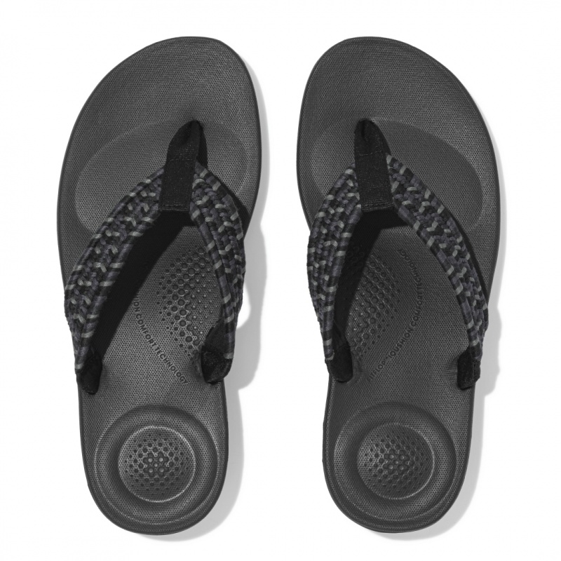 Fitflop Iqushion Katoenen Webbing Flip Flops Teenslippers Dames Zwart | NL-WEP-905678