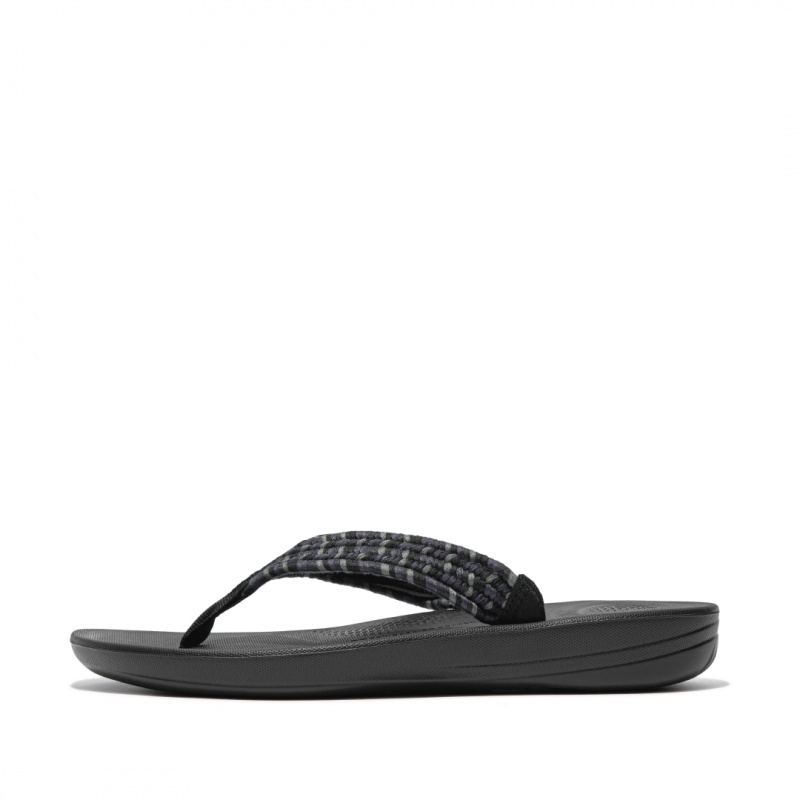 Fitflop Iqushion Katoenen Webbing Flip Flops Teenslippers Dames Zwart | NL-WEP-905678