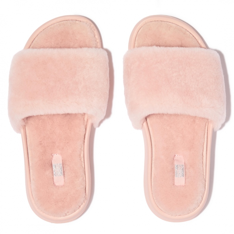 Fitflop Iqushion Shearling Slides Badslippers Dames Roze | NL-HJF-257103