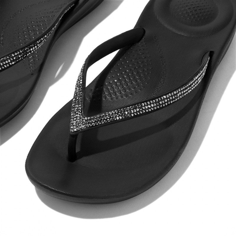 Fitflop Iqushion Sparkle Teenslippers Dames Zwart | NL-EYP-432581