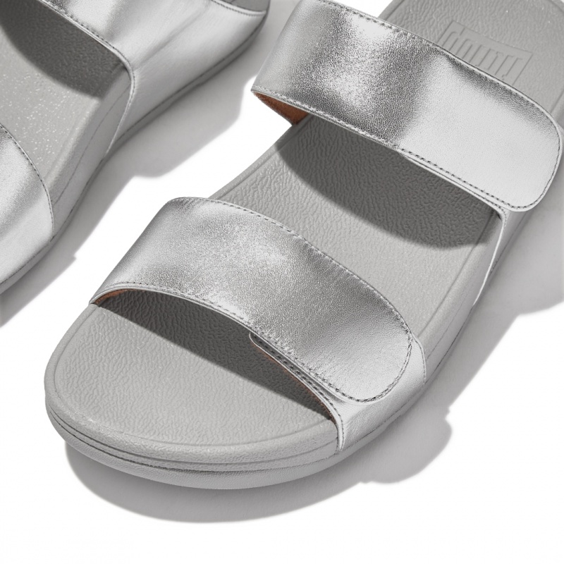 Fitflop Lulu Adjustable Metallic Leren Badslippers Dames Zilver | NL-IDZ-924671