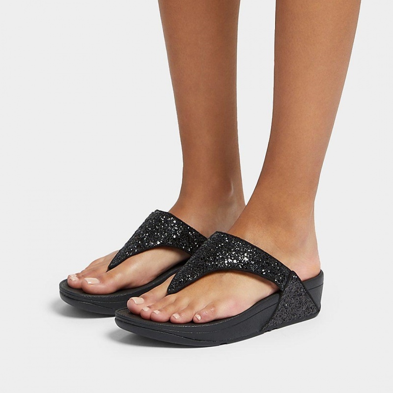 Fitflop Lulu Glitter Teenpaal Sandalen Dames Zwart | NL-MEA-650924