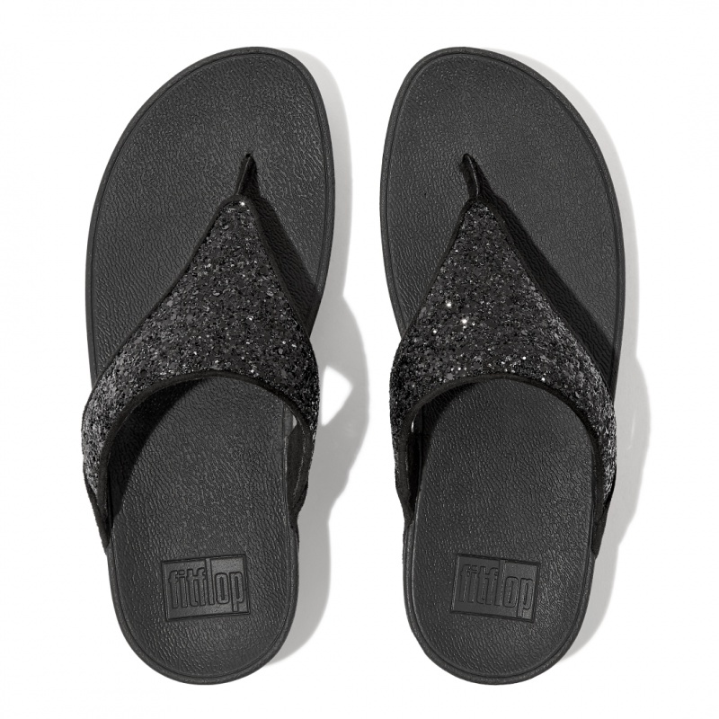 Fitflop Lulu Glitter Teenpaal Sandalen Dames Zwart | NL-MEA-650924