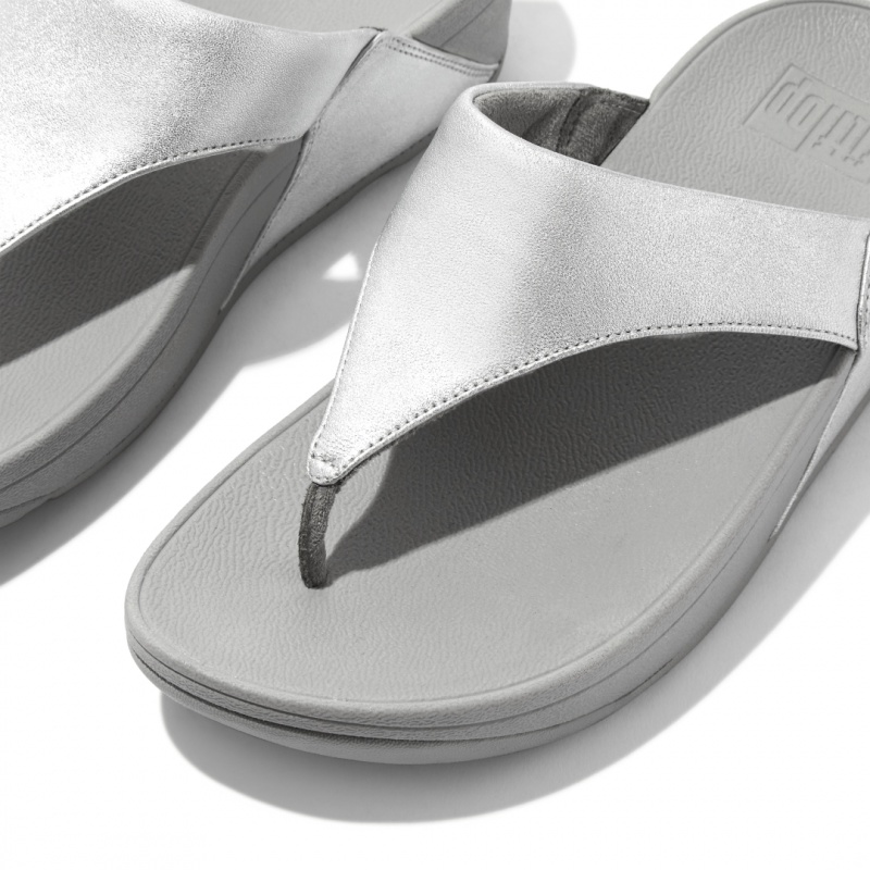 Fitflop Lulu Leren Teenpaal Sandalen Dames Zilver | NL-WGO-150239